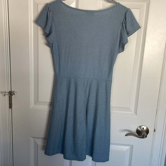 NWOT Blue Mini Dress with Swiss Dots and Bow/Tie, Low Cut - Picture 5 of 5